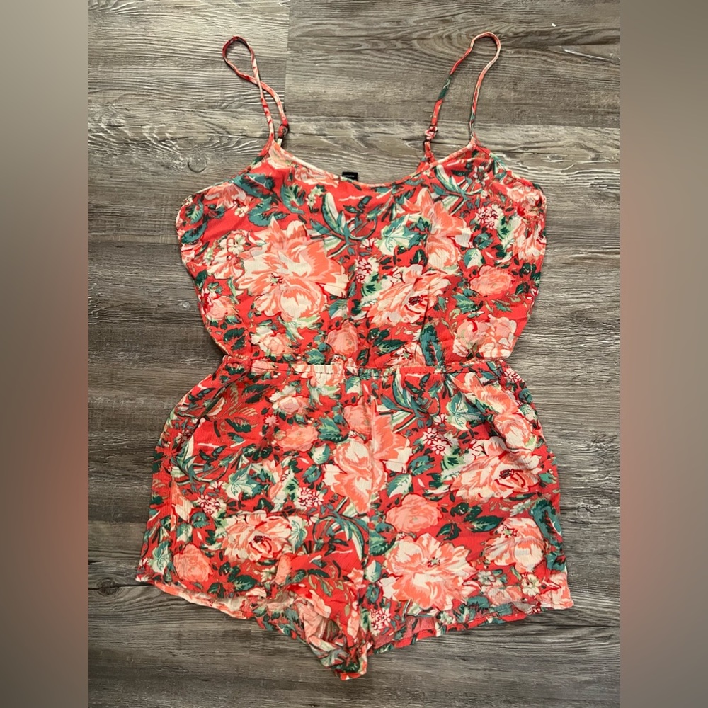 Pink floral romper with cute keyhole back